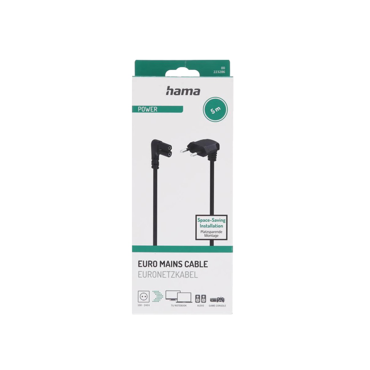 Hama Angled Euro Plug kabel 5 m (sort)
