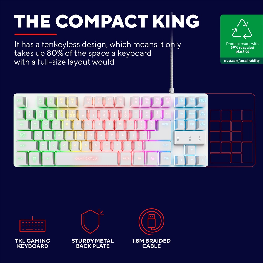 Trust GXT 833W Thado TKL beleuchtete Tastatur – Weiß