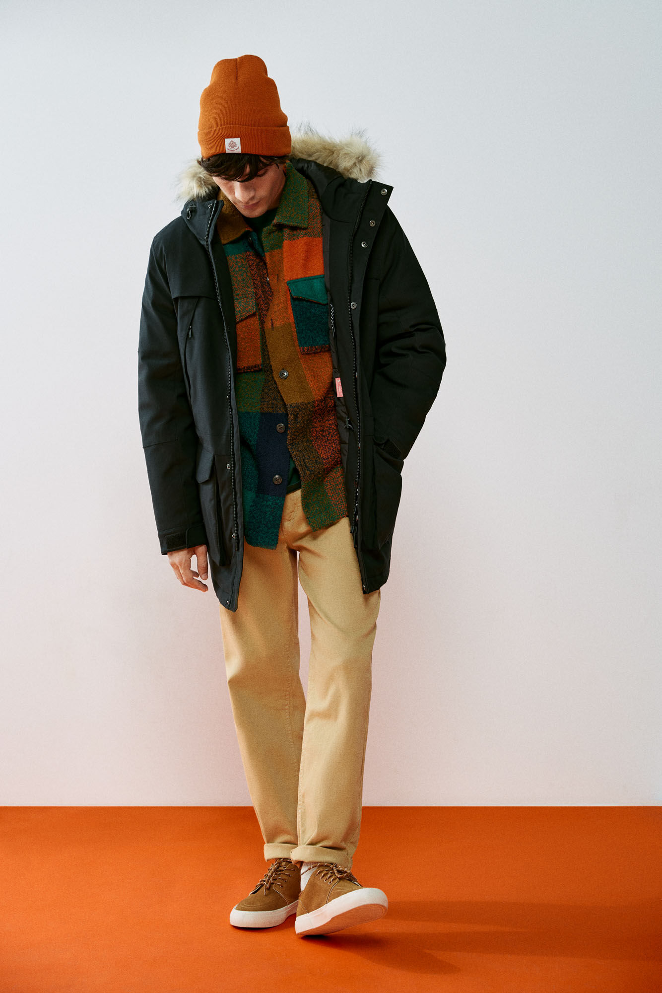 Parka técnica acolchoada em pele