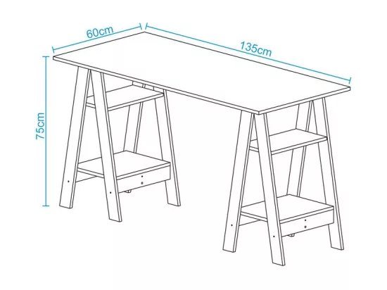 Bureau 2 Tréteaux 4 Niches Blanc et Châtaignier L 135 H 75 P 60 cm