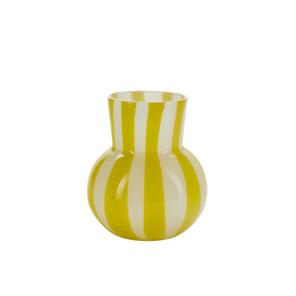 Bahne Interior  Candy Glass vase, gul/hvid - H20 cm.