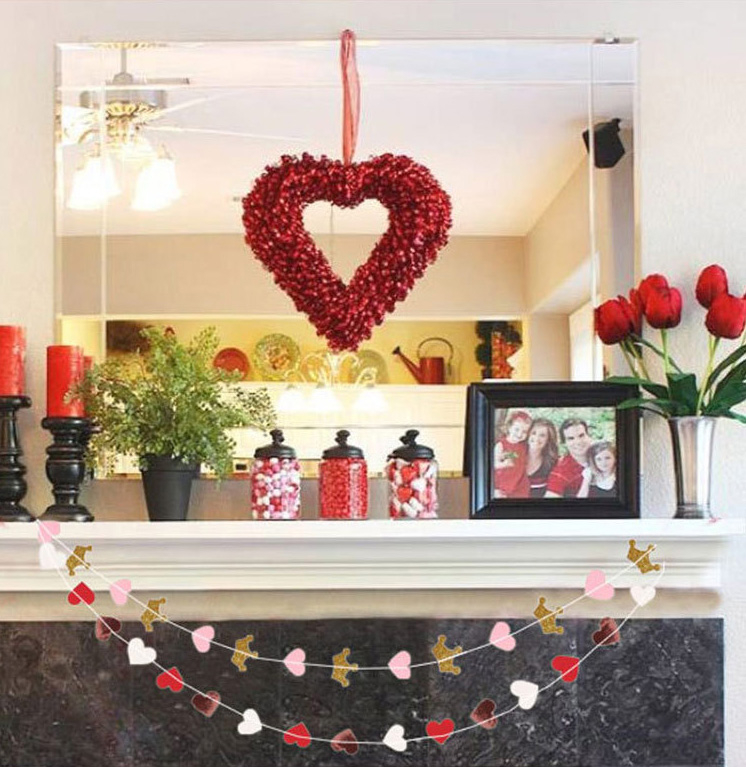 (3m) Herz Girlande Party Dekoration Accessoire Banner - Rot / Weiss / Roségold