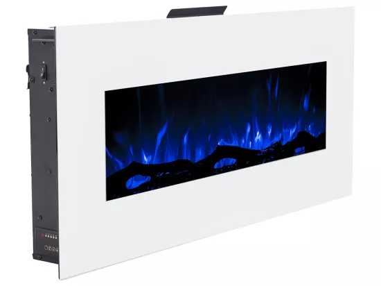 Cheminée électrique murale LALITA - L110 x P14 x H49 cm - Blanc