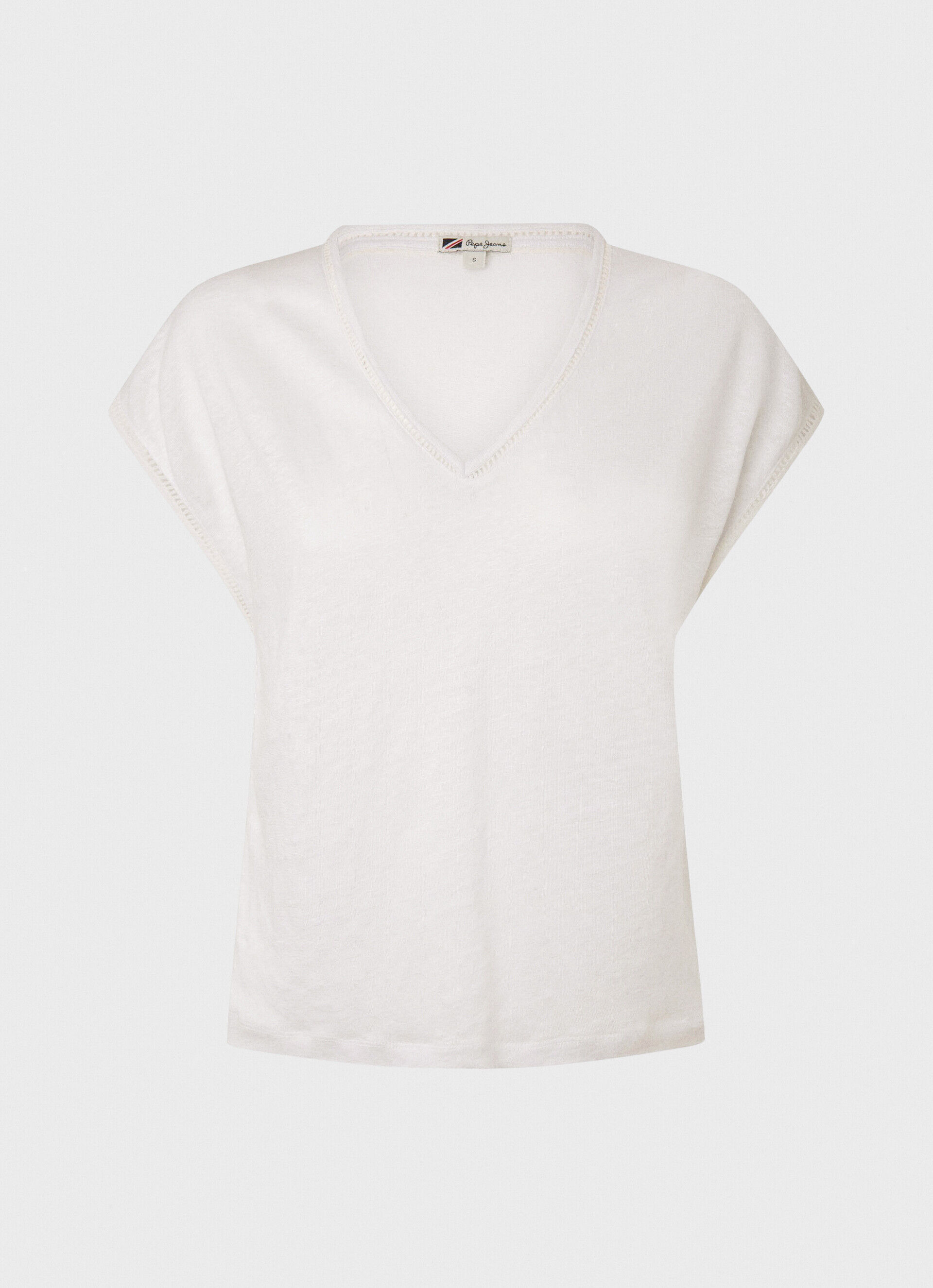 CAMISETA DE LINHO COM DECOTE EM V - branca