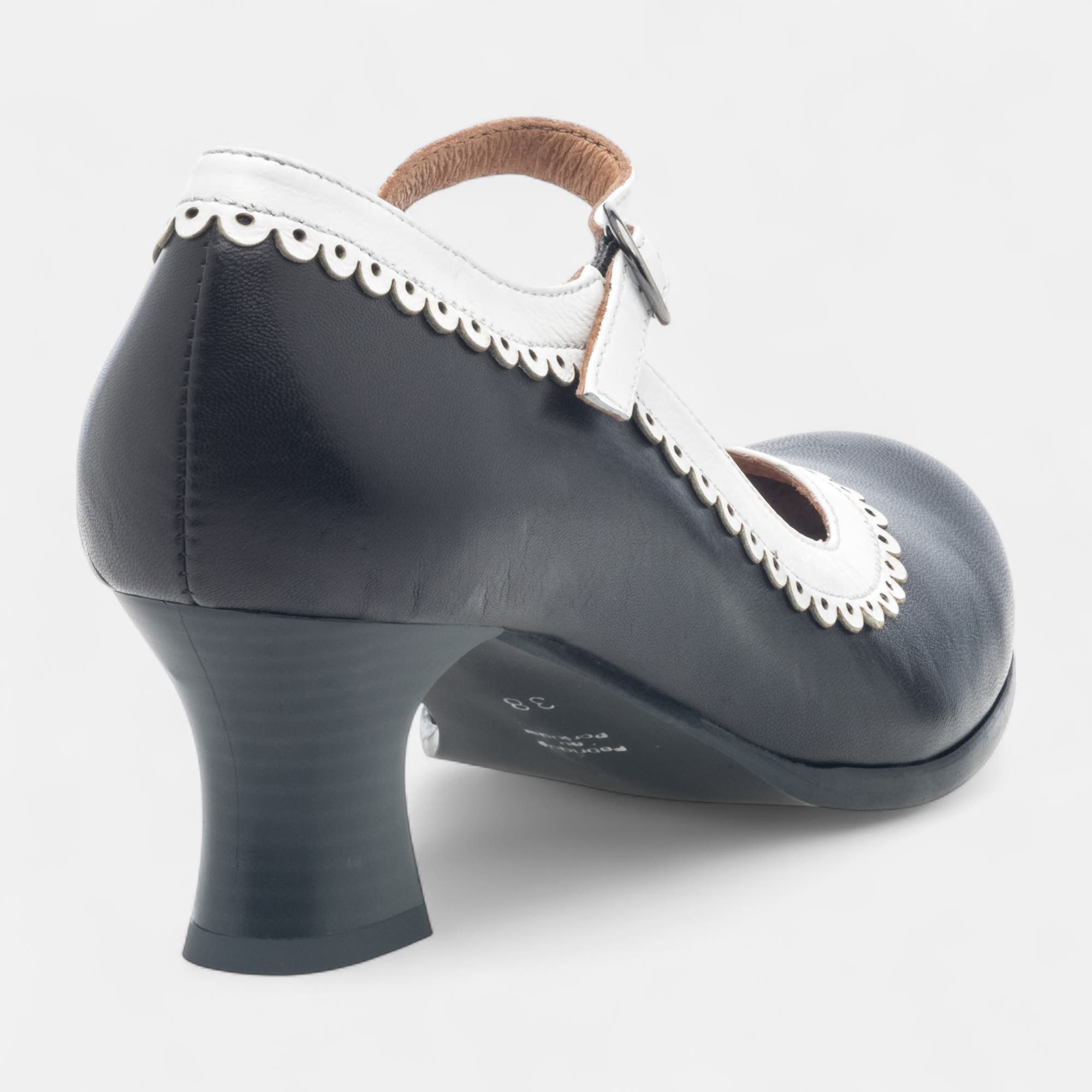 Babies à talon Femme en cuir noir