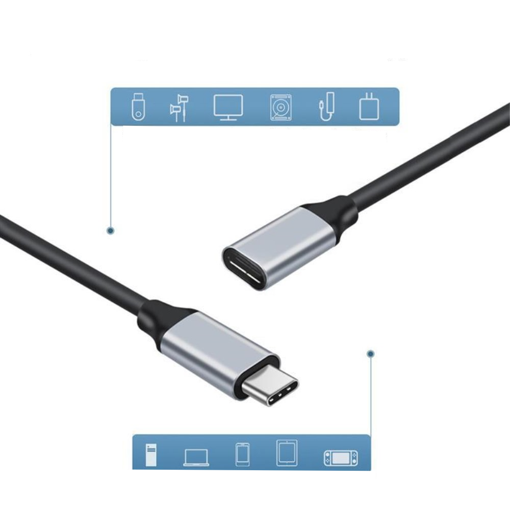 (1m) 60W PD USB C auf USB C Kabel Verlängerungskabel Adapter 400Mbps / 4K@60Hz - Schwarz / Grau