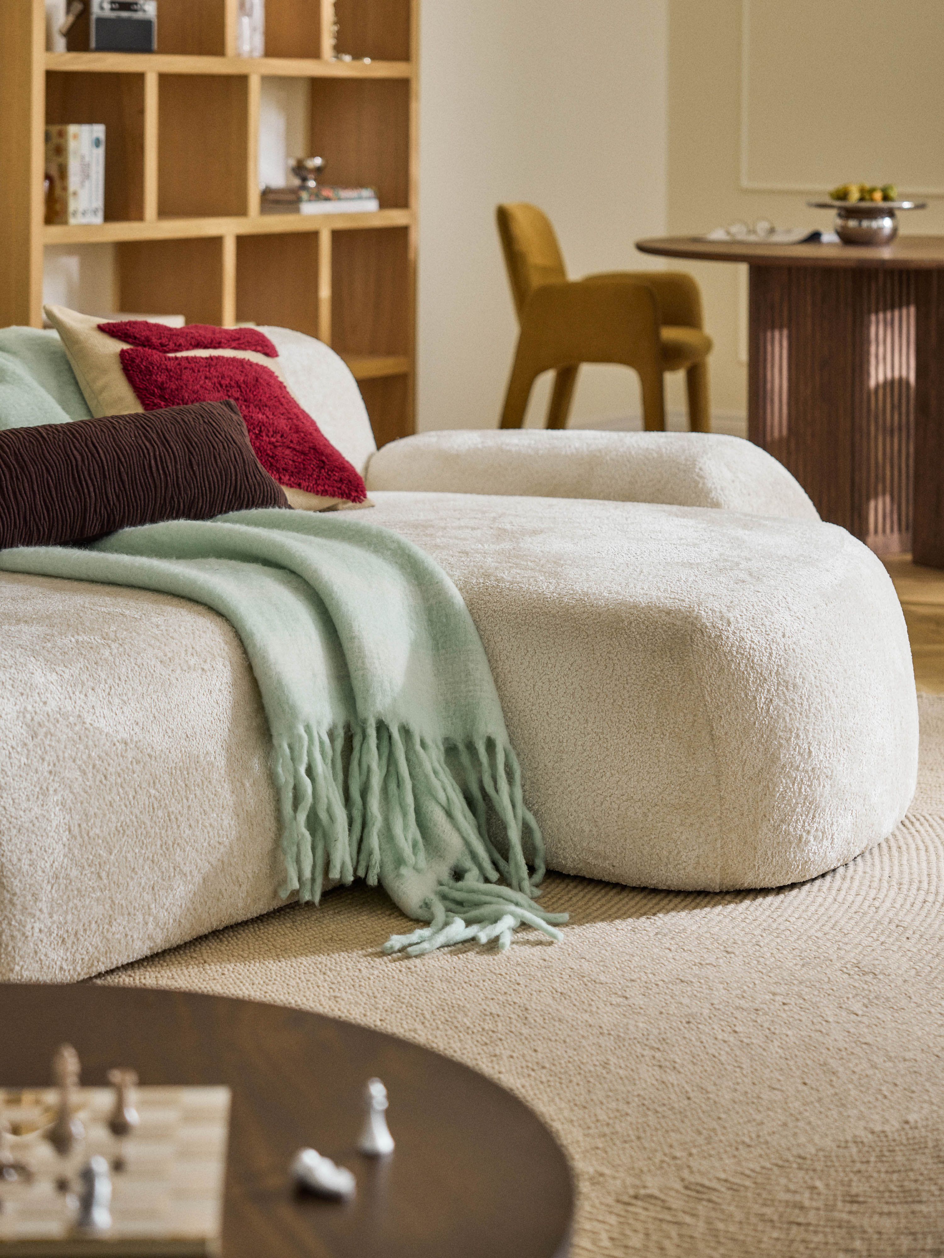 Modulaire teddy-bouclé hoekbank Wolke (4-zits) met chaise longue