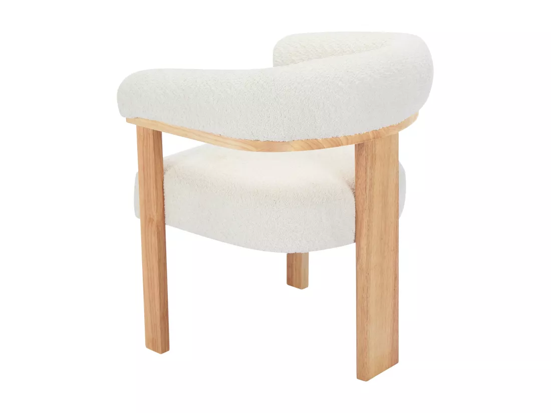 Lot de 6 chaises avec accoudoirs en tissu bouclette et bois d'hévéa naturel - Blanc - LIVELIA de Pascal MORABITO
