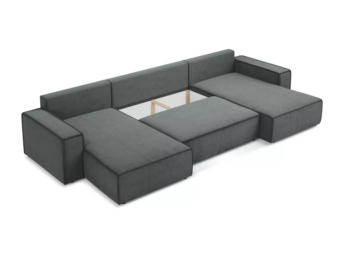 Canapé d'angle panoramique convertible en tissu texturé - gris - KIMO