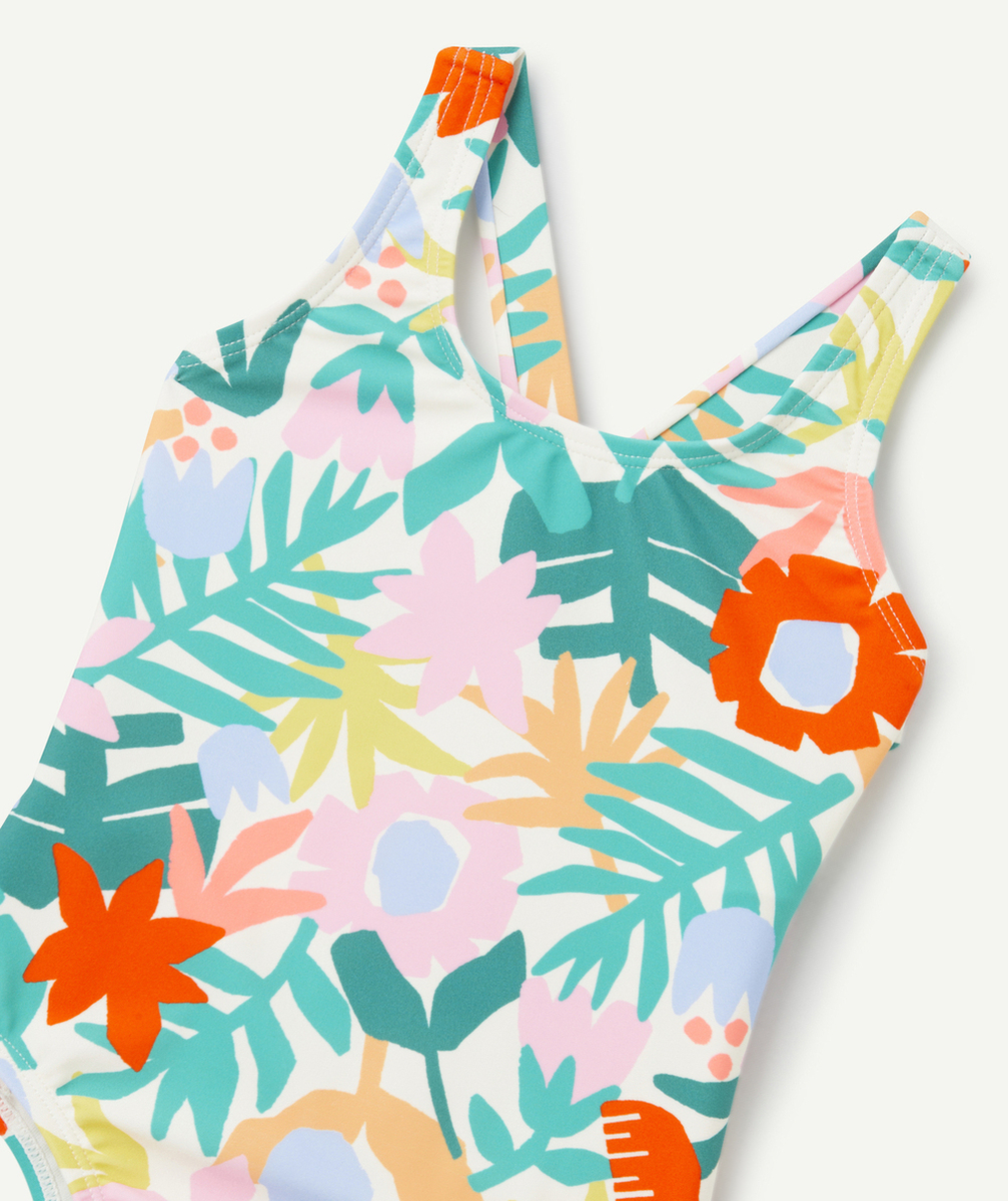 MAILLOT DE BAIN 1 PIÈCE BÉBÉ FILLE EN FIBRES RECYCLÉES IMPRIMÉ TROPICAL