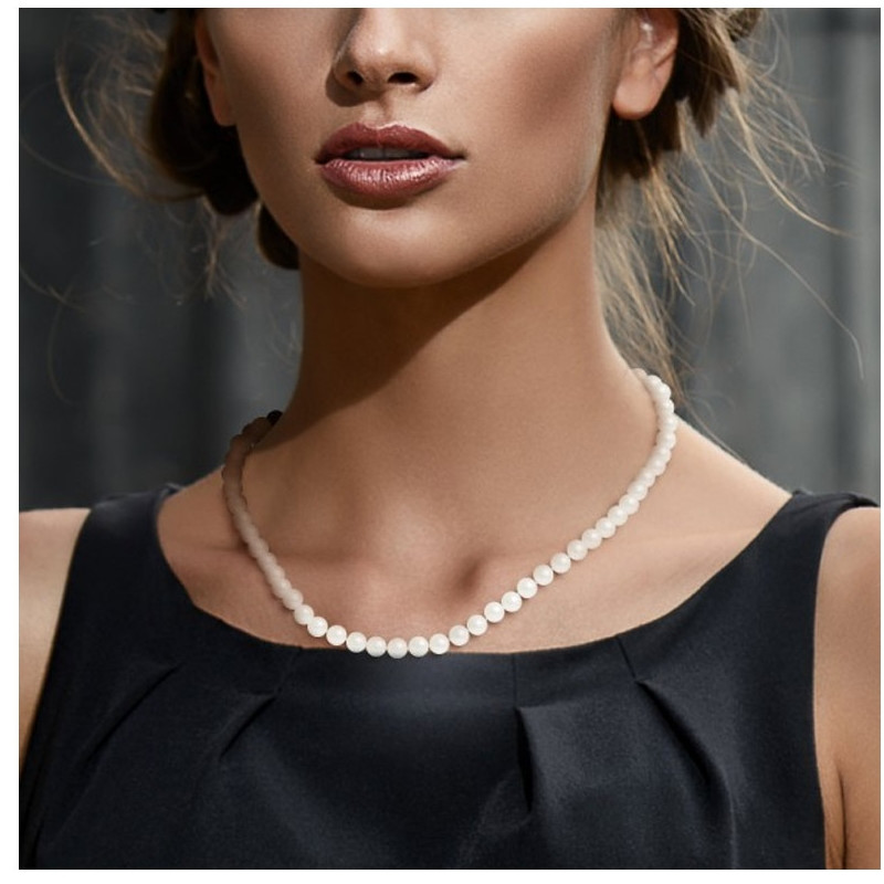 Collier ras du cou Femme Perles de culture d'eau douce Blanches 10 mm AA et Fermoir Or jaune 750/1000