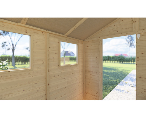 Tuinhuis blokhut Konsta XL, 19 mm dik, met vloer, 258 x 251 cm, natuurlijke afwerking