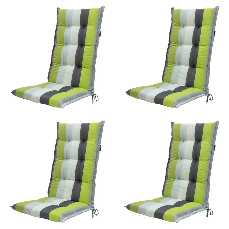 Madison - Tuinstoelkussen Hoge Rug Victoria green - Ca. 123x50 cm - Set van 4