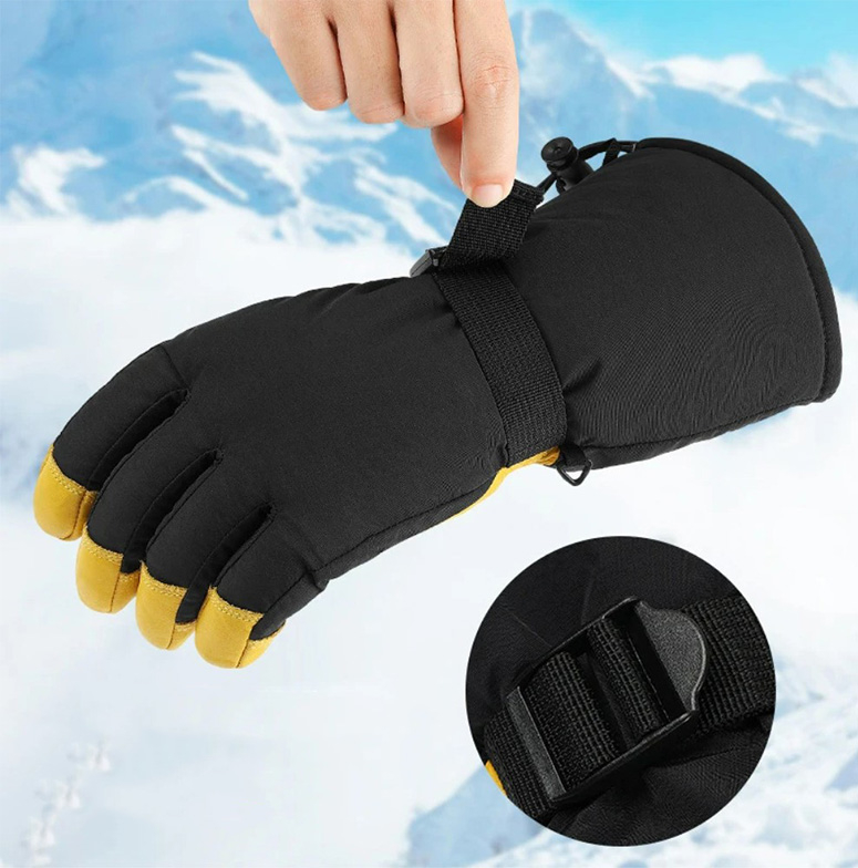 (1 Paar) Gr. XL Echtleder Ski Handschuhe Gefütterte Winter Handschuhe - Schwarz