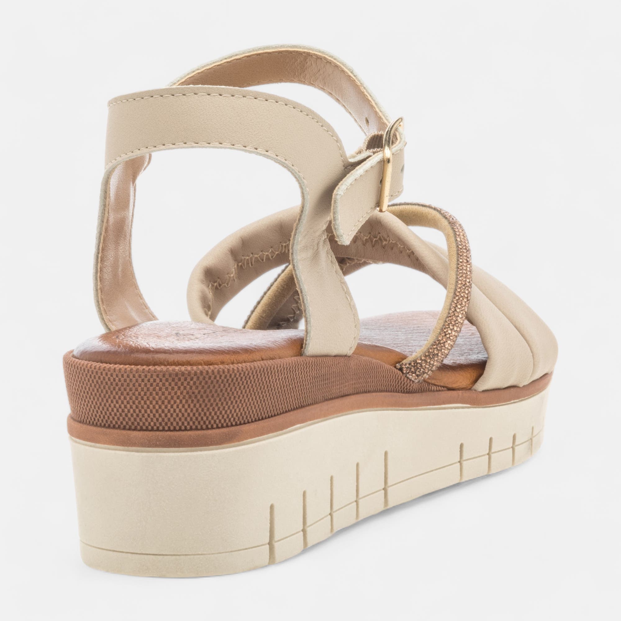 Sandales à talon compensé Femme en cuir beige