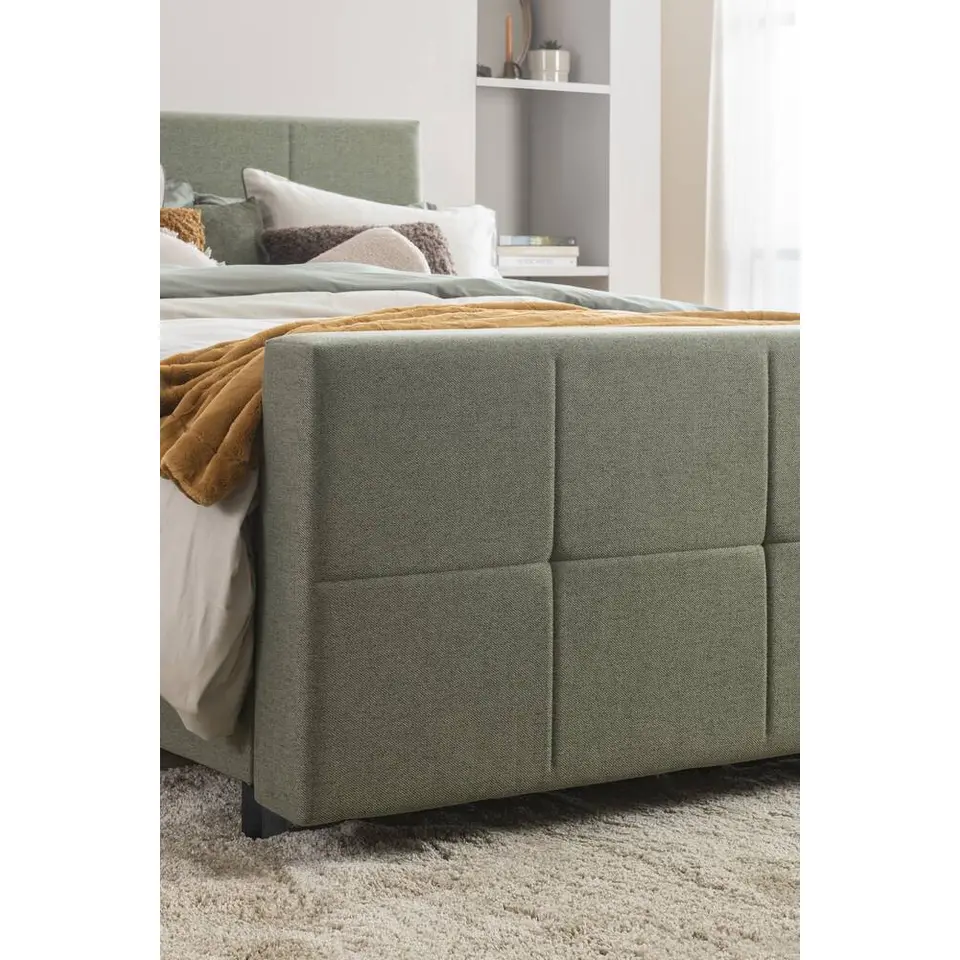 Boxspring met voetbord Liv geblokt - groen - 160x200 cm - slanke poot