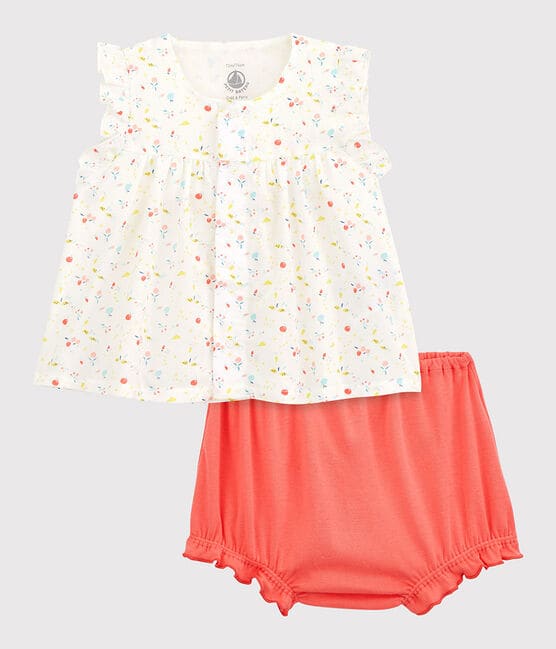 Ensemble 2 pièces fleuri bébé fille en chaîne et trame et  coton biologique