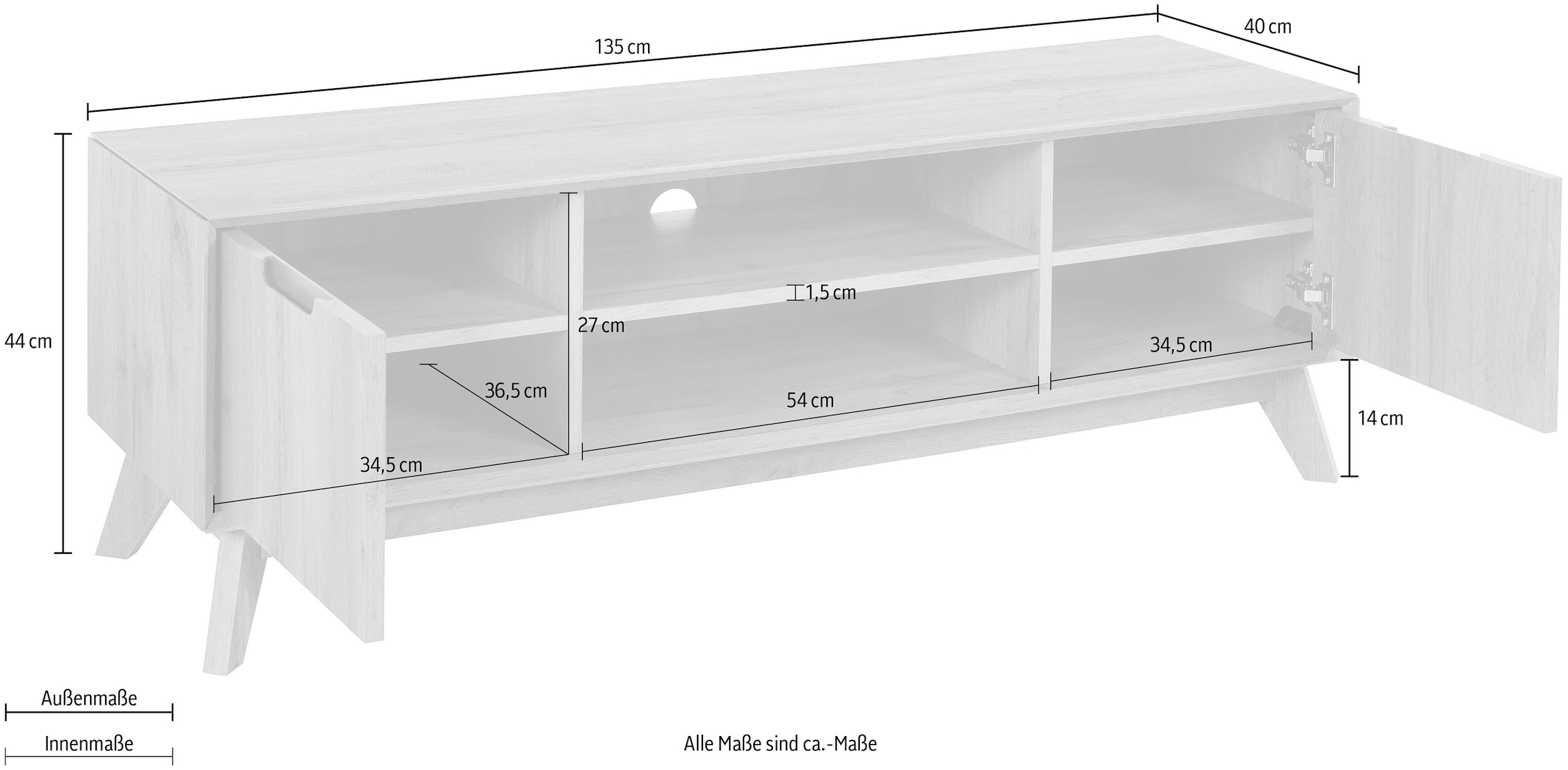 andas Lowboard »Pandrup« Kommode mit 3 Einlegeböden und Kabeldurchführung, B:135 cm