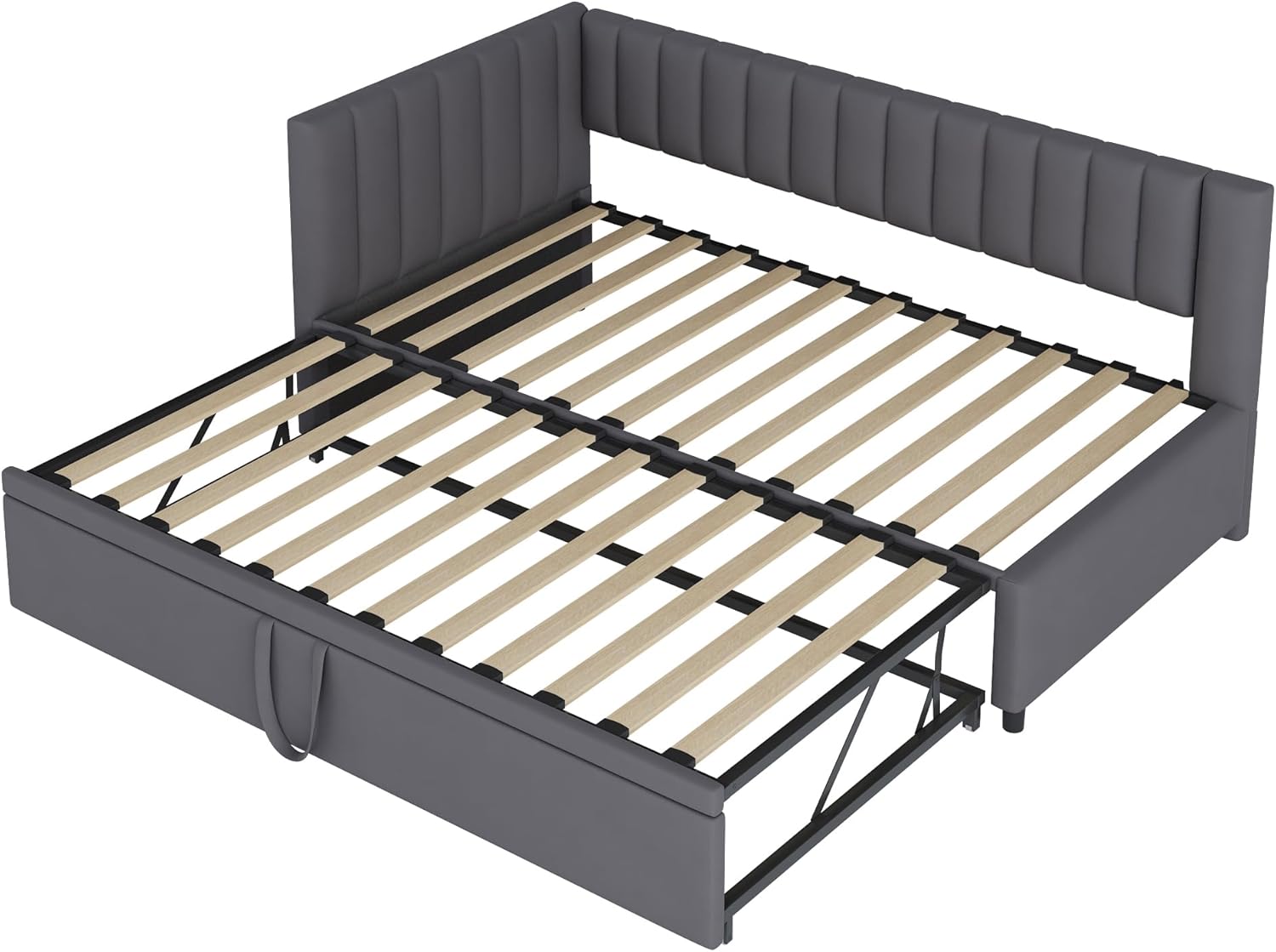 Multifunktionales L-förmiges Schlafsofa mit Ausziehbett 90/180 * 200cm, Polsterbett in Samtstoff, platzsparendes Design für Kinderbett, Gästebett（Ohne Matratze） (dunkelgrau)