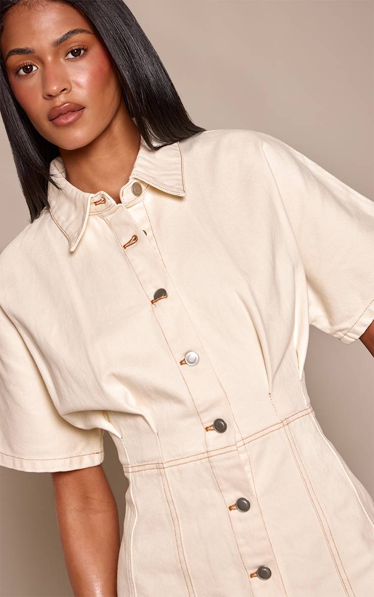 Ecru Robe En Denim À Basque Avec Détails De Coutures Tall
