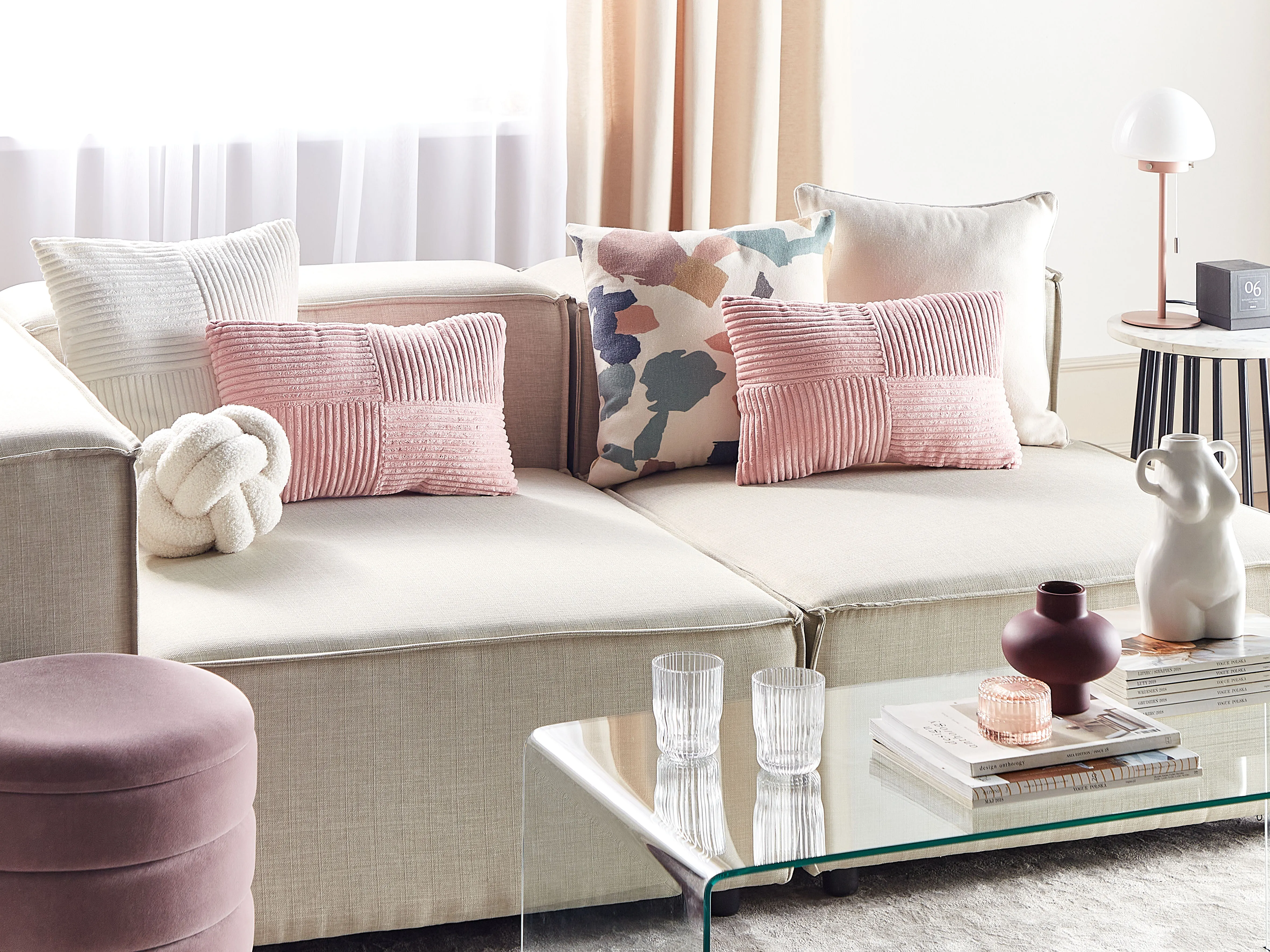 Set van 2 sierkussens MILLET Corduroy 30 x 50 cm Roze geometrisch patroon