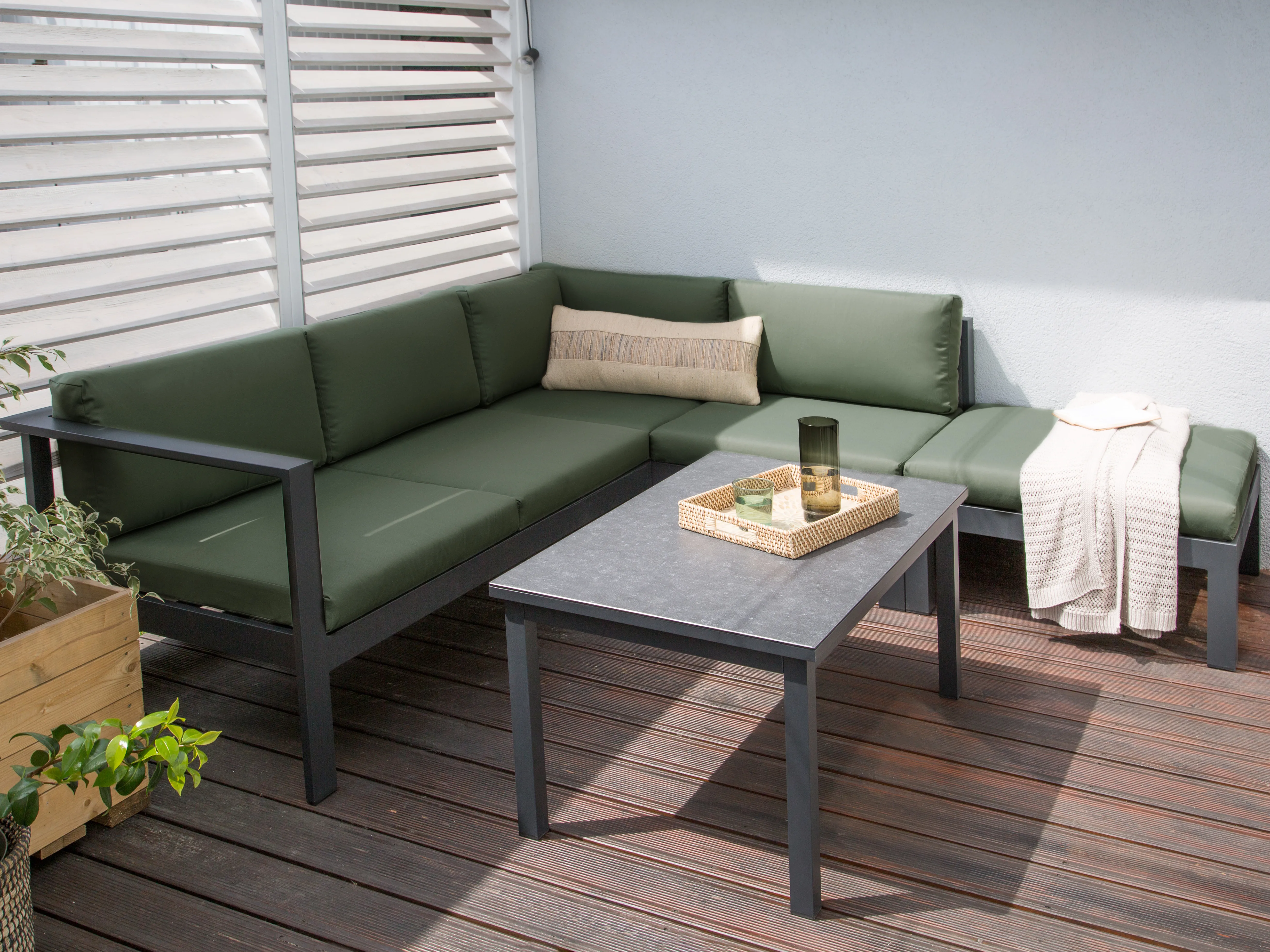 Tuin hoekloungeset met tafel 5-zits MESSINA linkszijdig Metaal Groen