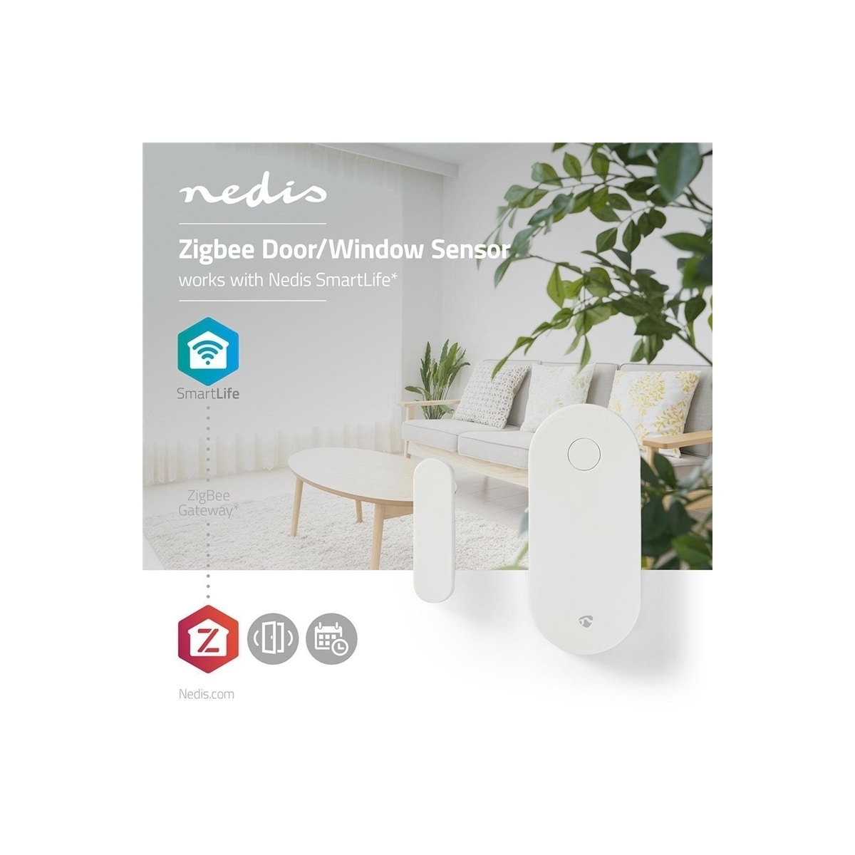 Nedis SmartLife Dørvindussensor | Zigbee 3.0 | Batteri drevet | Android™ / IOS | Hvit
