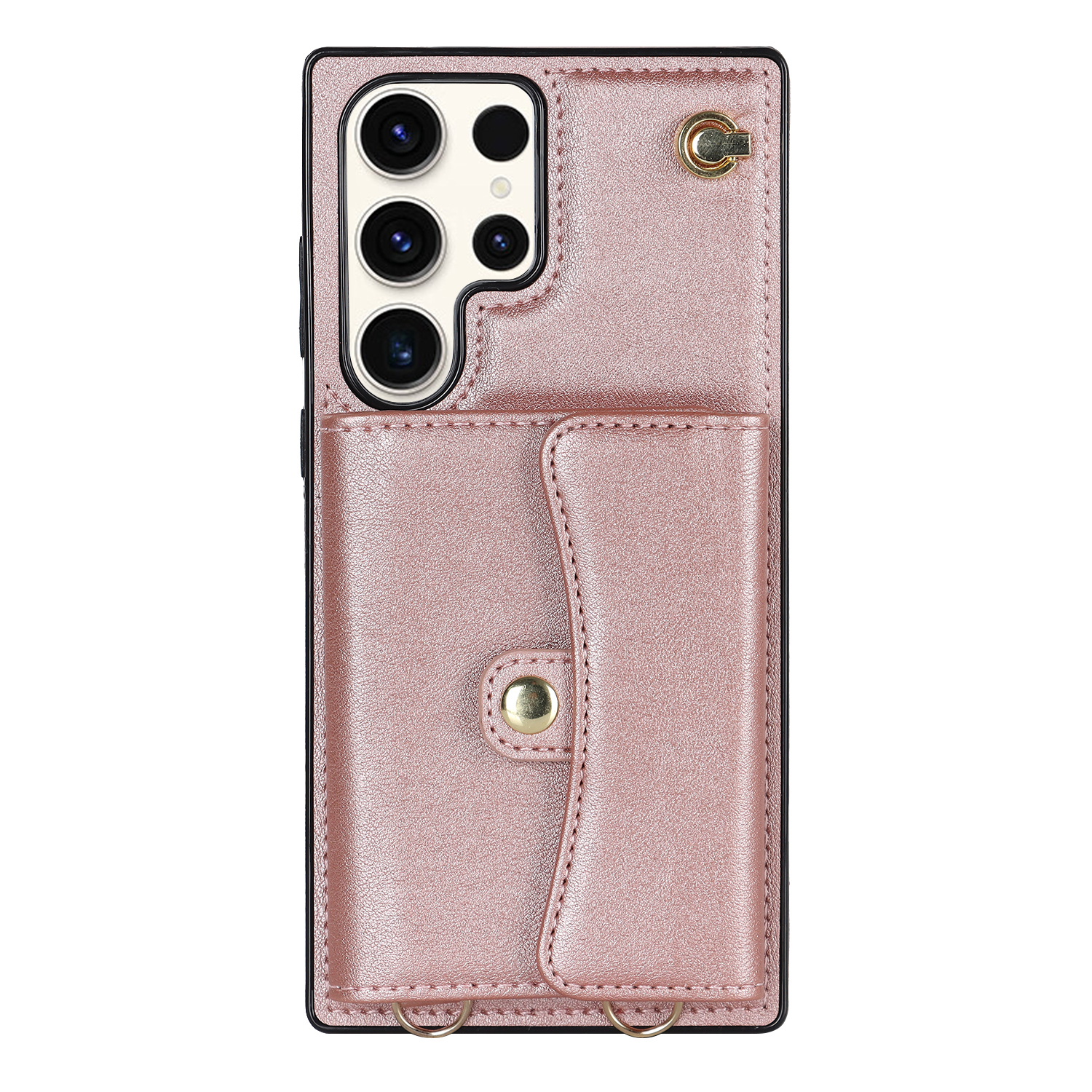 Samsung Galaxy S23 Ultra 5G Necklace Leder Schutz Hülle mit Kartenfach   Handykette (140cm) - Roségold