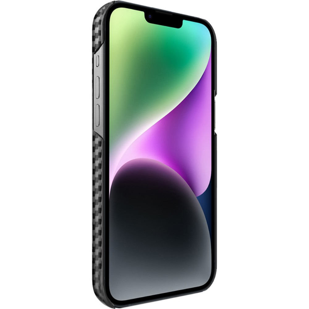 iPhone 14 Hardcase Leder Hülle im Carbon Look - Schwarz