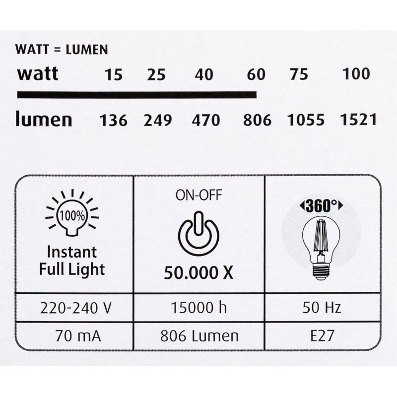 Ampoule LED - E27 - 6,8 W - Standard à filament