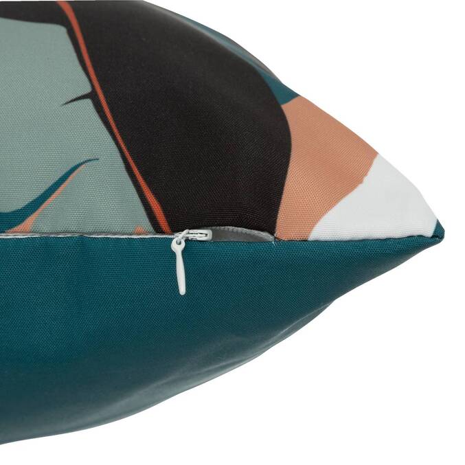Coussin déco d'intérieur et d'extérieur DEYO motif Feuilles Bleu canard