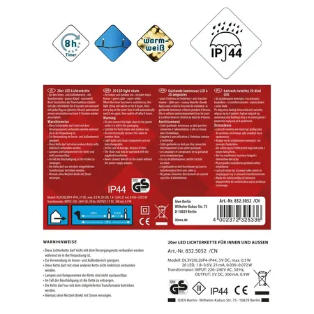 Idena LED-Lichterkette 20er, warmweiß,Innen/Außen