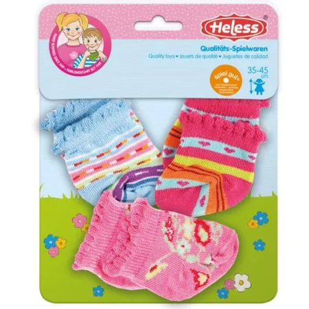 Heless Söckchen für Puppen, verschiedene Farbvarianten und Muster, 3 Paar, Größe 35 - 45 cm