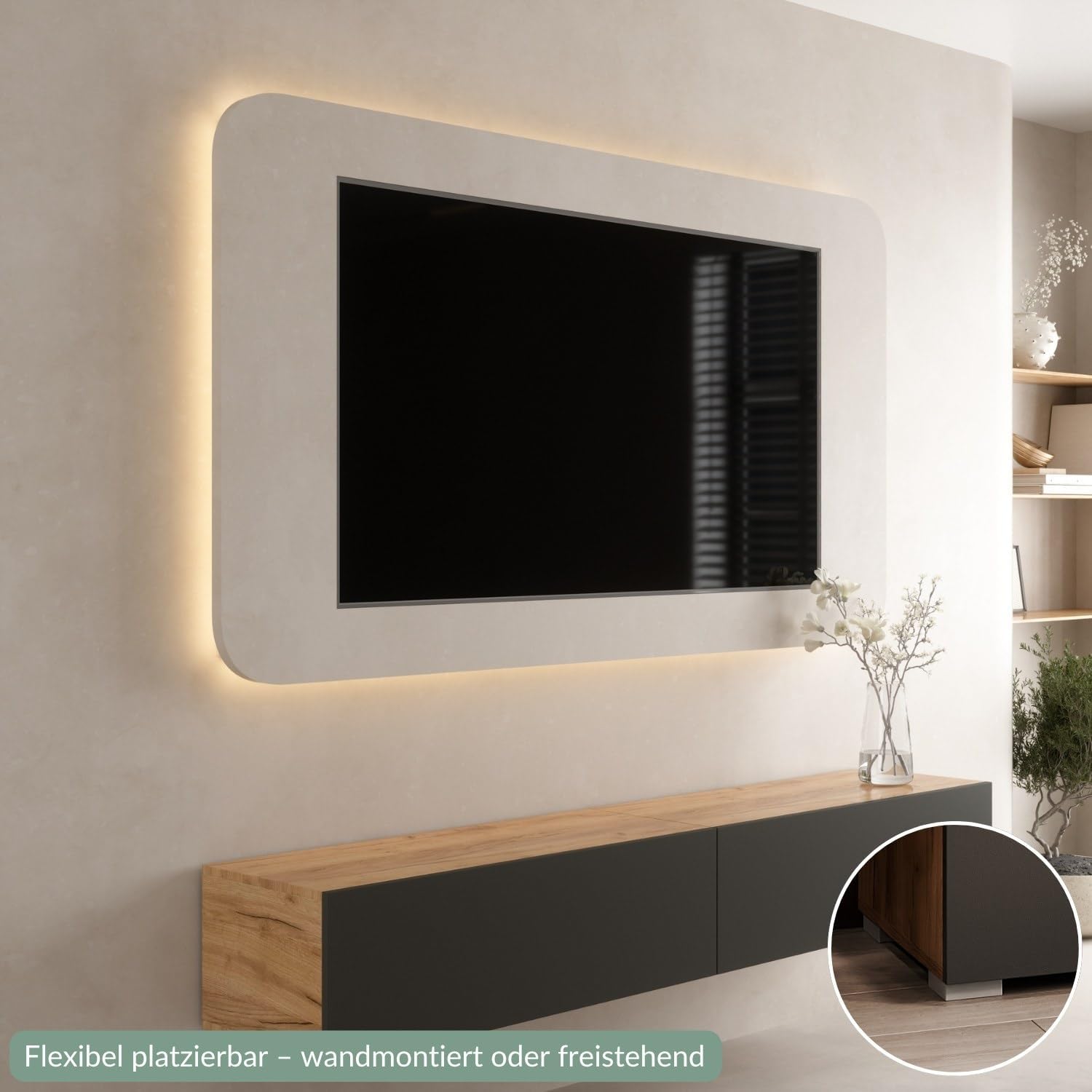 Planetmöbel West TV-Schrank, Fernsehtisch 200 cm lang, TV-Board hängend oder stehend, Fernsehschrank für Wohnzimmer, 2X TV Möbel 37,8 x 100 x 30 cm, Gold Eiche anthrazit