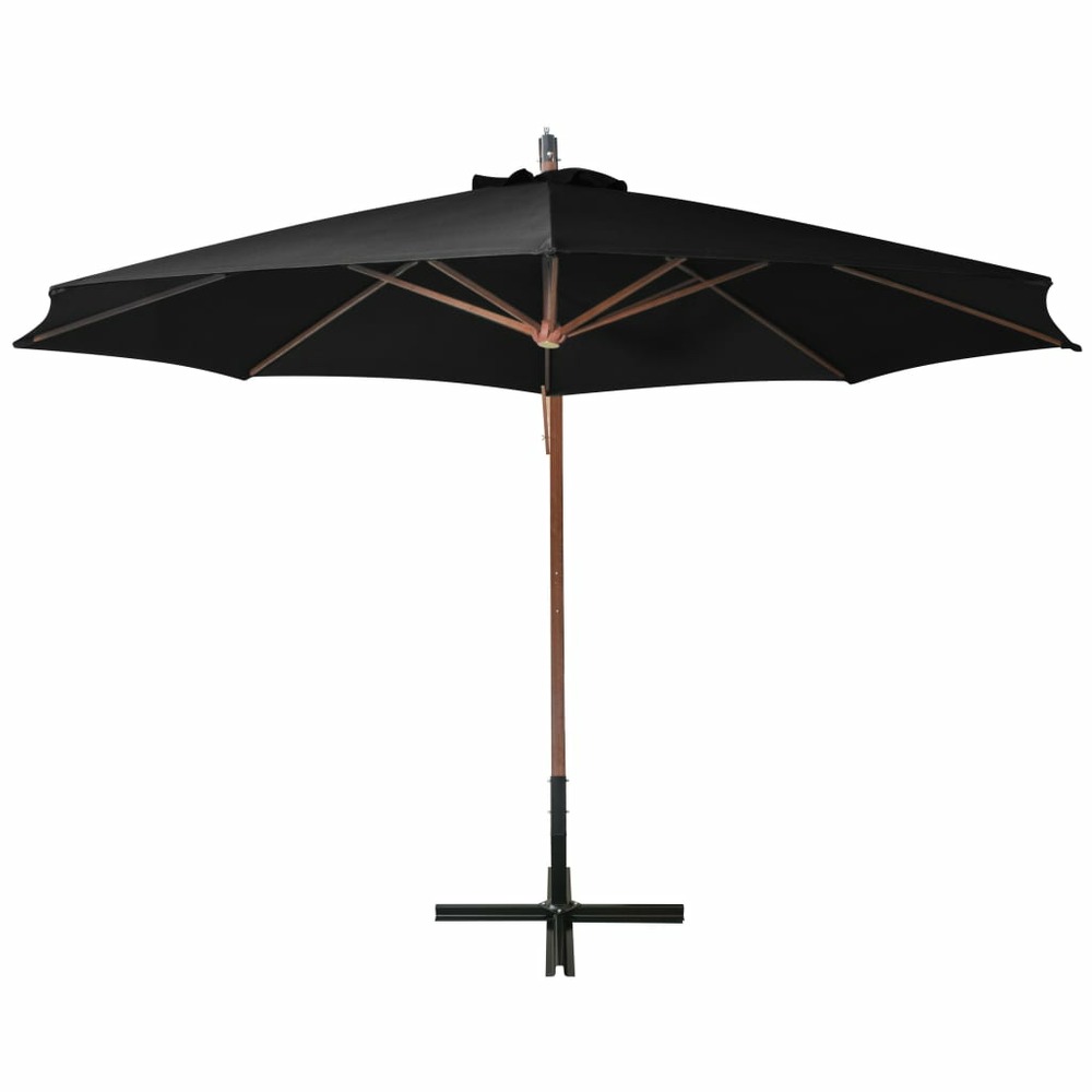 Parasol suspendu avec mât 3,5 x 2,9 m bois de sapin massif noir