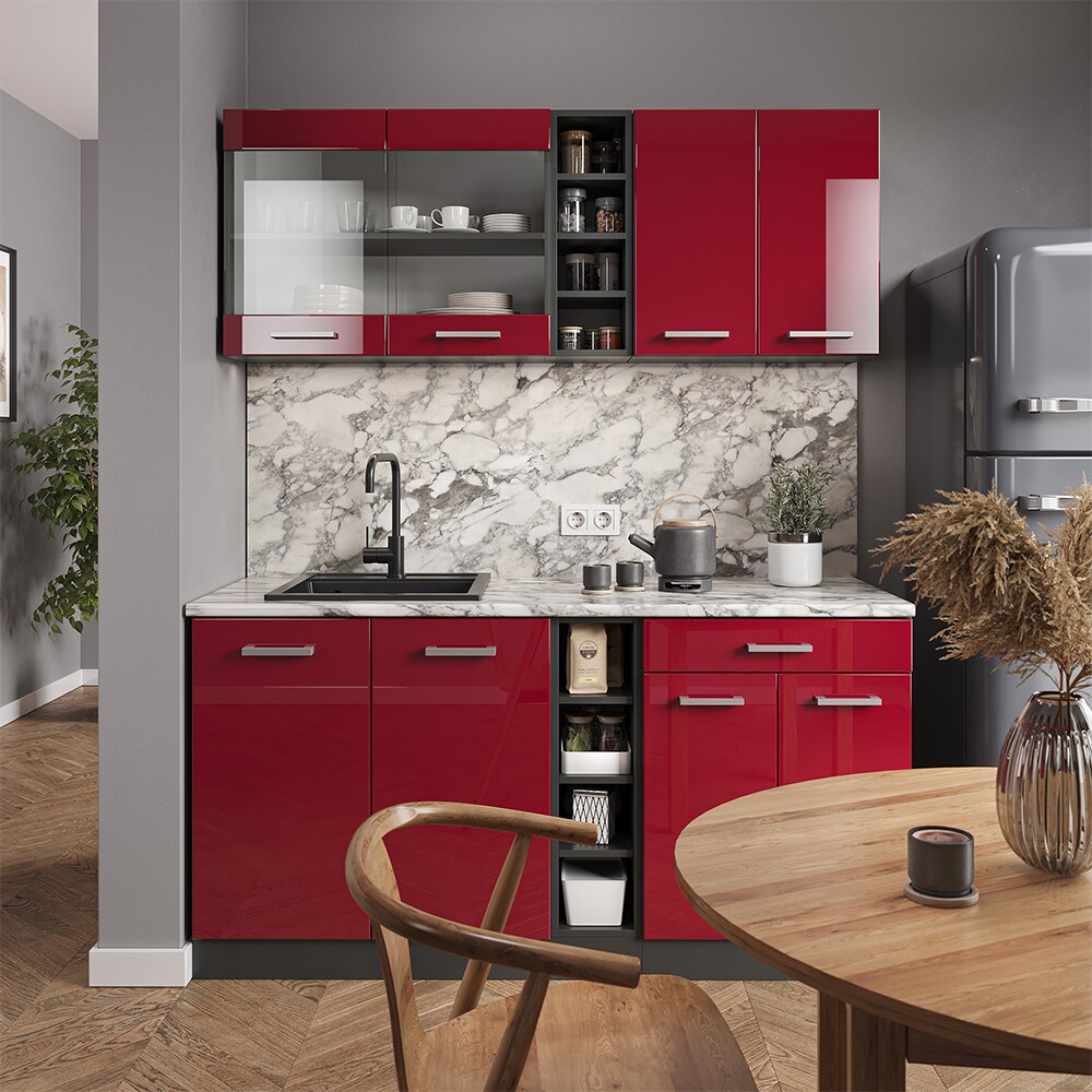 Vicco Küchenzeile Küchenblock Einbauküche R-Line Single Anthrazit Bordeaux Hochglanz 160 cm