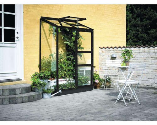 Aanbouwkas Halls Altan 2, helder glas 3 mm, 132 x 69 cm, zwart
