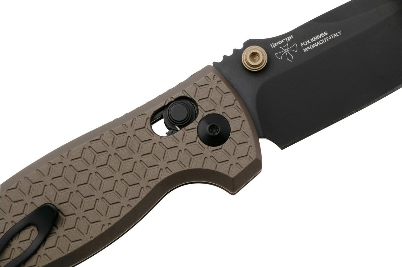 Fox Knives Anzu FX-560-ALBR CPM MagnaCut Black PVD, Aluminium Bronze zakmes, Les George design
