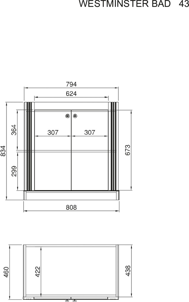 Home affaire Waschtisch »WESTMINSTER, Waschbeckenunterschrank inkl. Waschbecken, Metallgriffe« 1 Stk. tlg. in 2 Farben verfügbar, mit Stauraum, inkl. Waschbecken, Breite 80 cm
