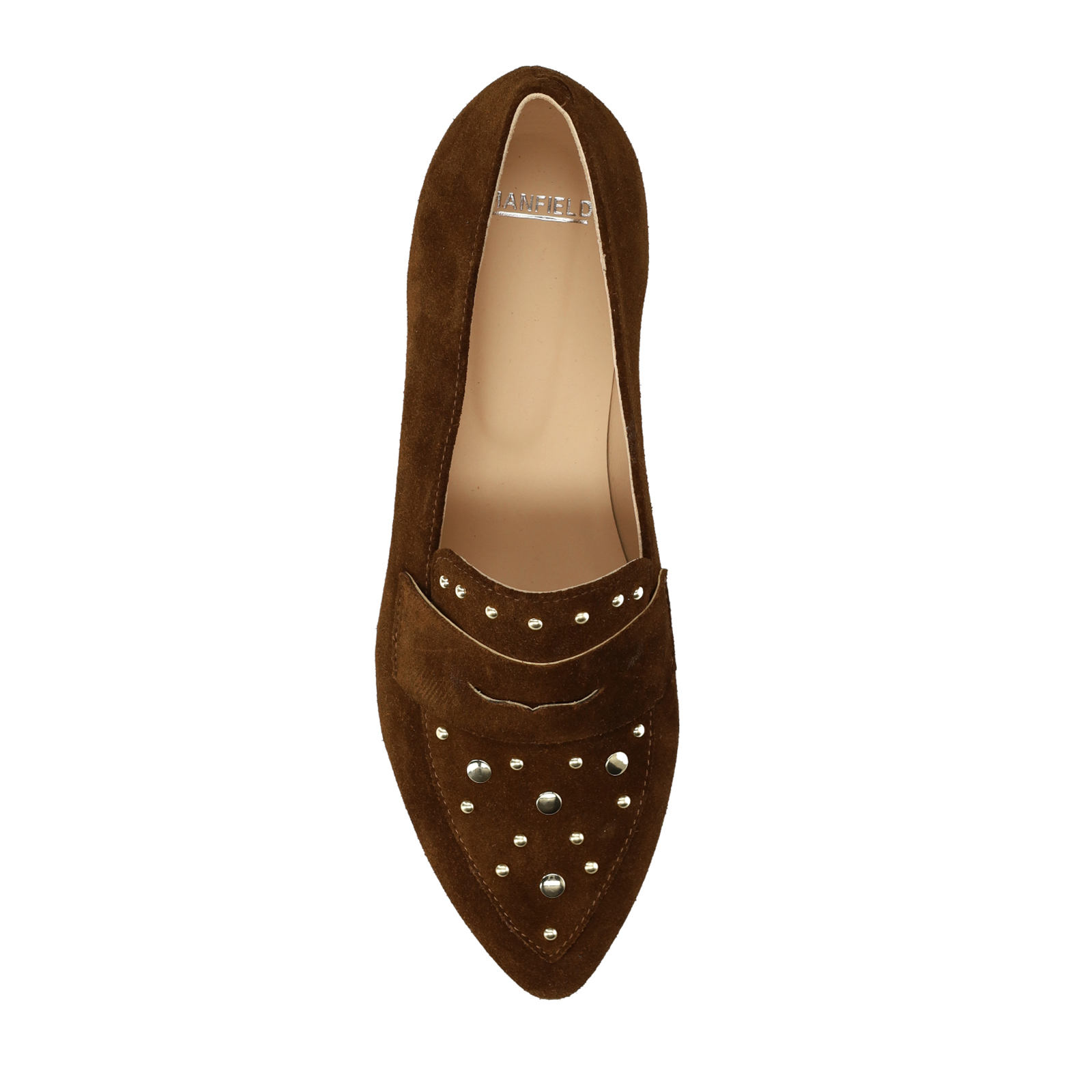 Donkerbruine suède loafers met gouden studs