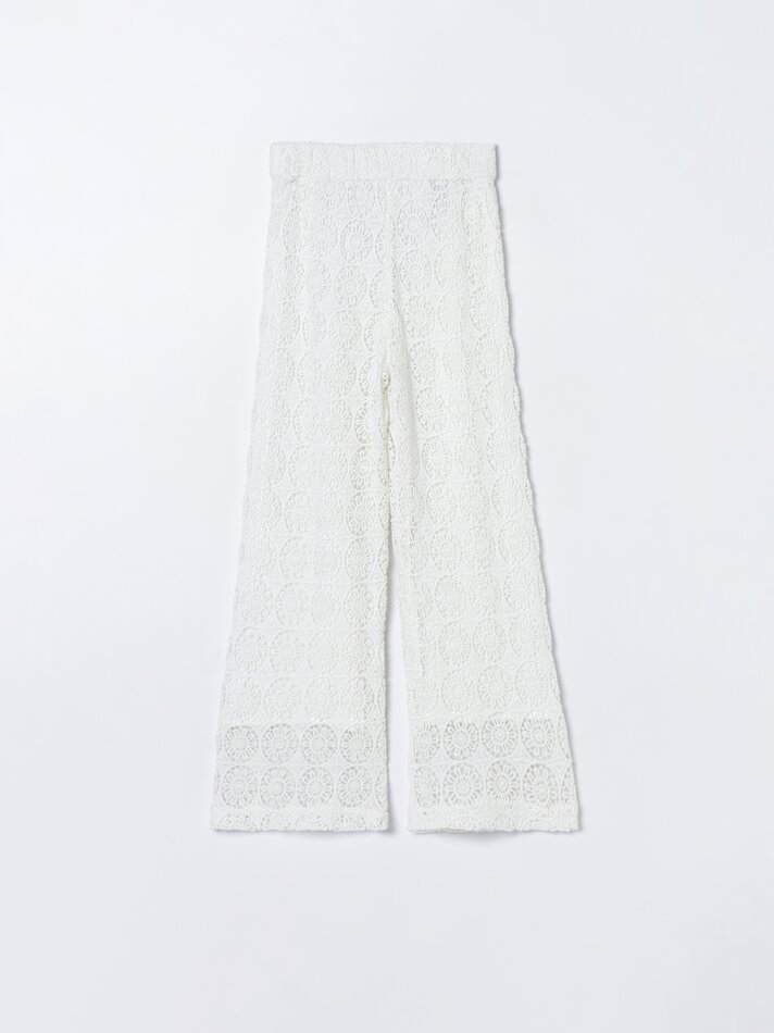 Calça flare de crochê - Branco-sujo