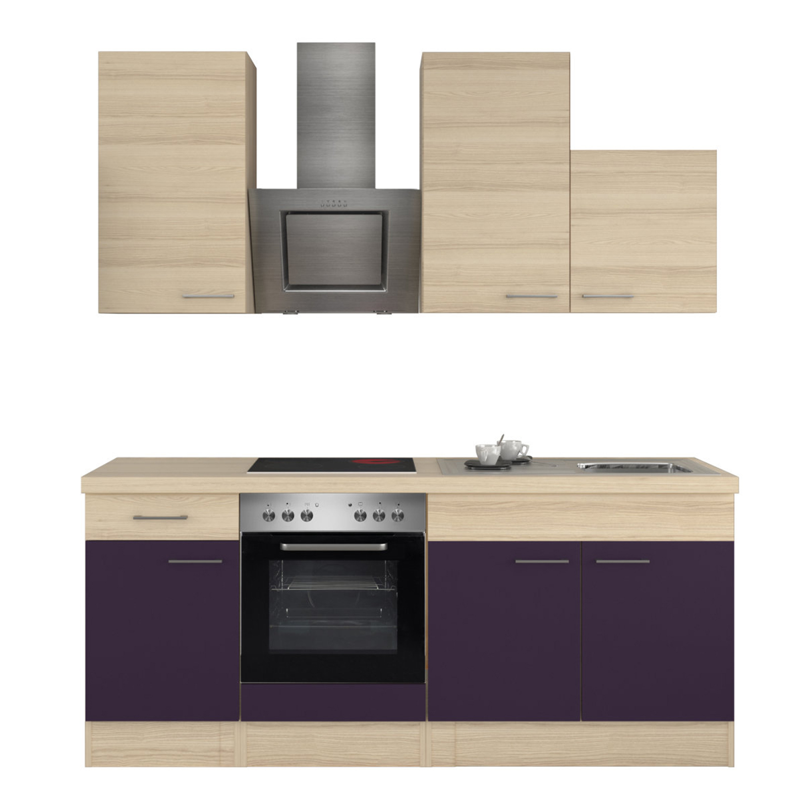 Küchenblock FOCUS - Akazie-Aubergine - mit E-Geräten - 210 cm
