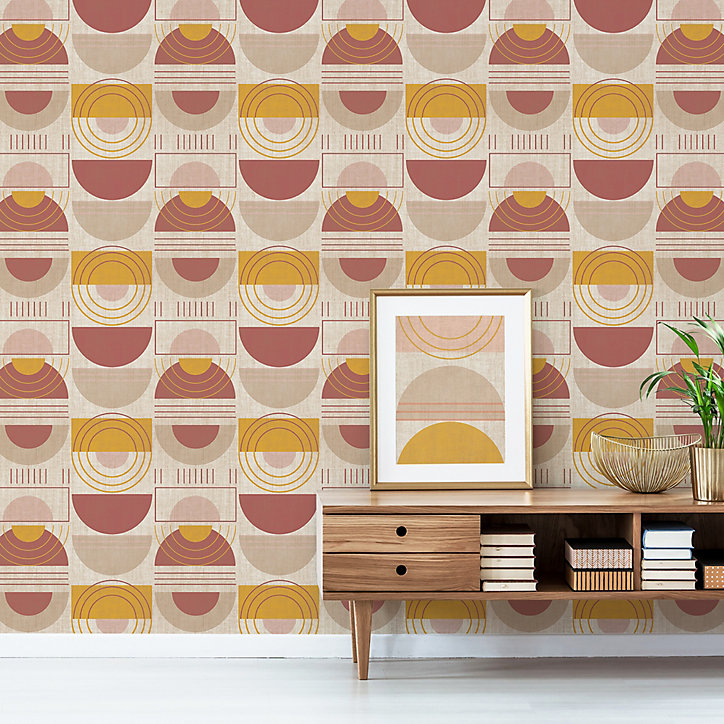 Papier peint vinyle intissé Sunset GoodHome rose et jaune L.10m x l.53cm