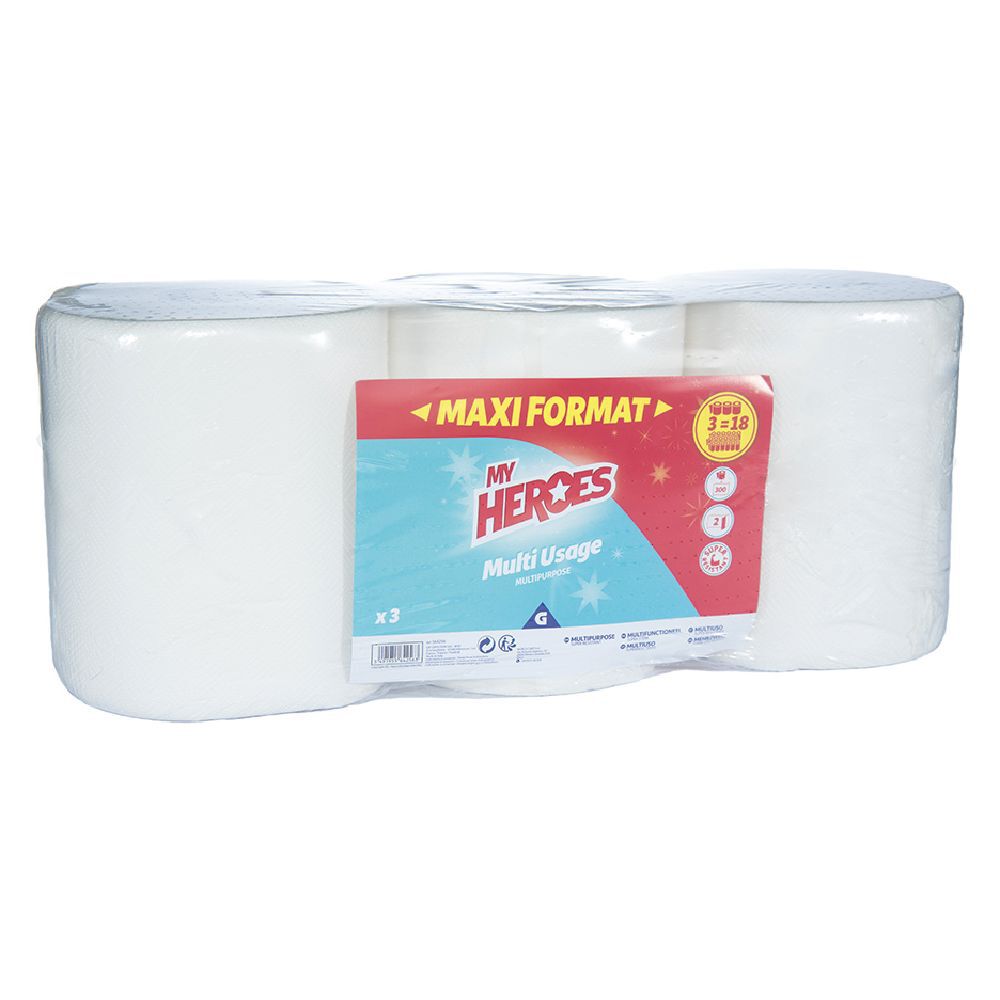 Essuie tout bobine industrielle 300 feuilles x3