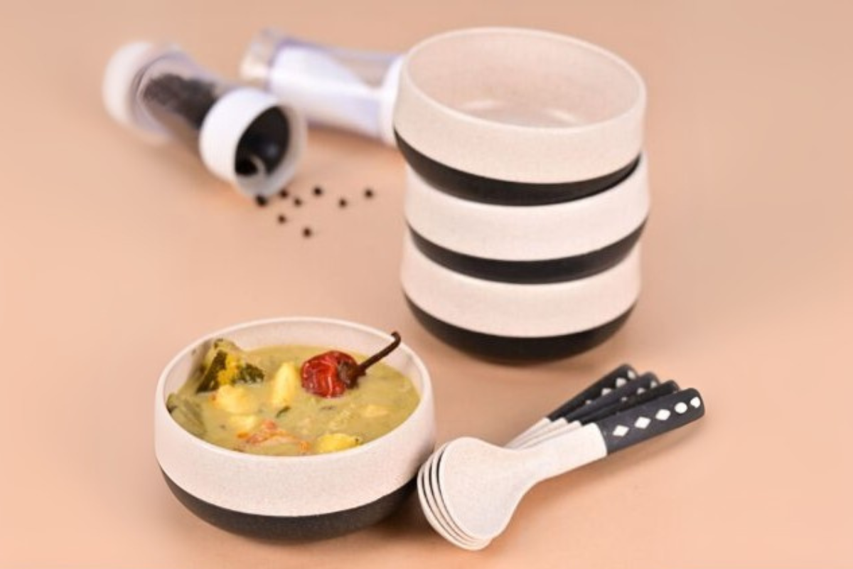 Croppie 250 ml Charcoal soepkom met lepel - Set van 4