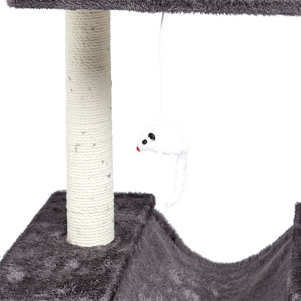 Arbre à chat gris et blanc avec couchages griffoirs et jeux