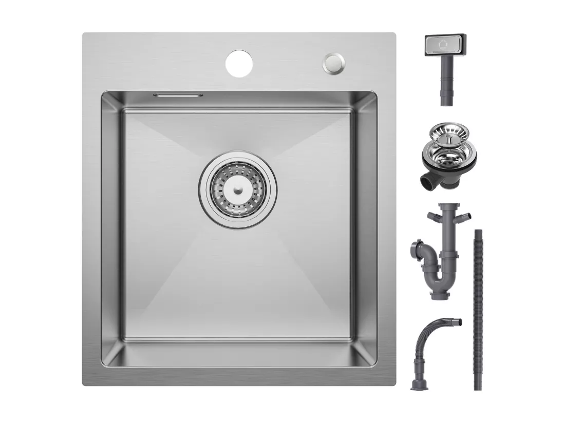 Cecipa MAX Évier Cuisine 1 Bac 40 × 45 cm Évier Inox Brossé + Mitigeur de Cuisine Rabattable Brossé