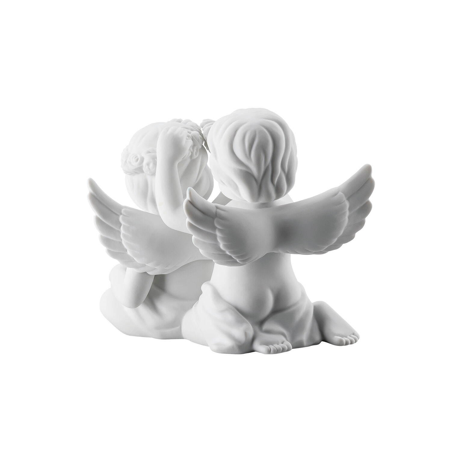 Angels Weiss matt Engelpaar mit Blumenkranz