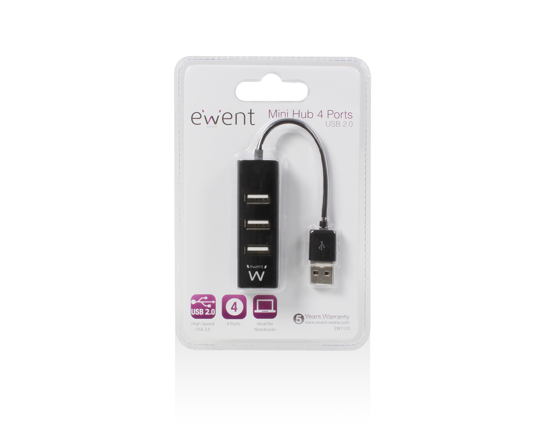 HUB EWENT USB2.0 PRETO 4 PORT EW1123