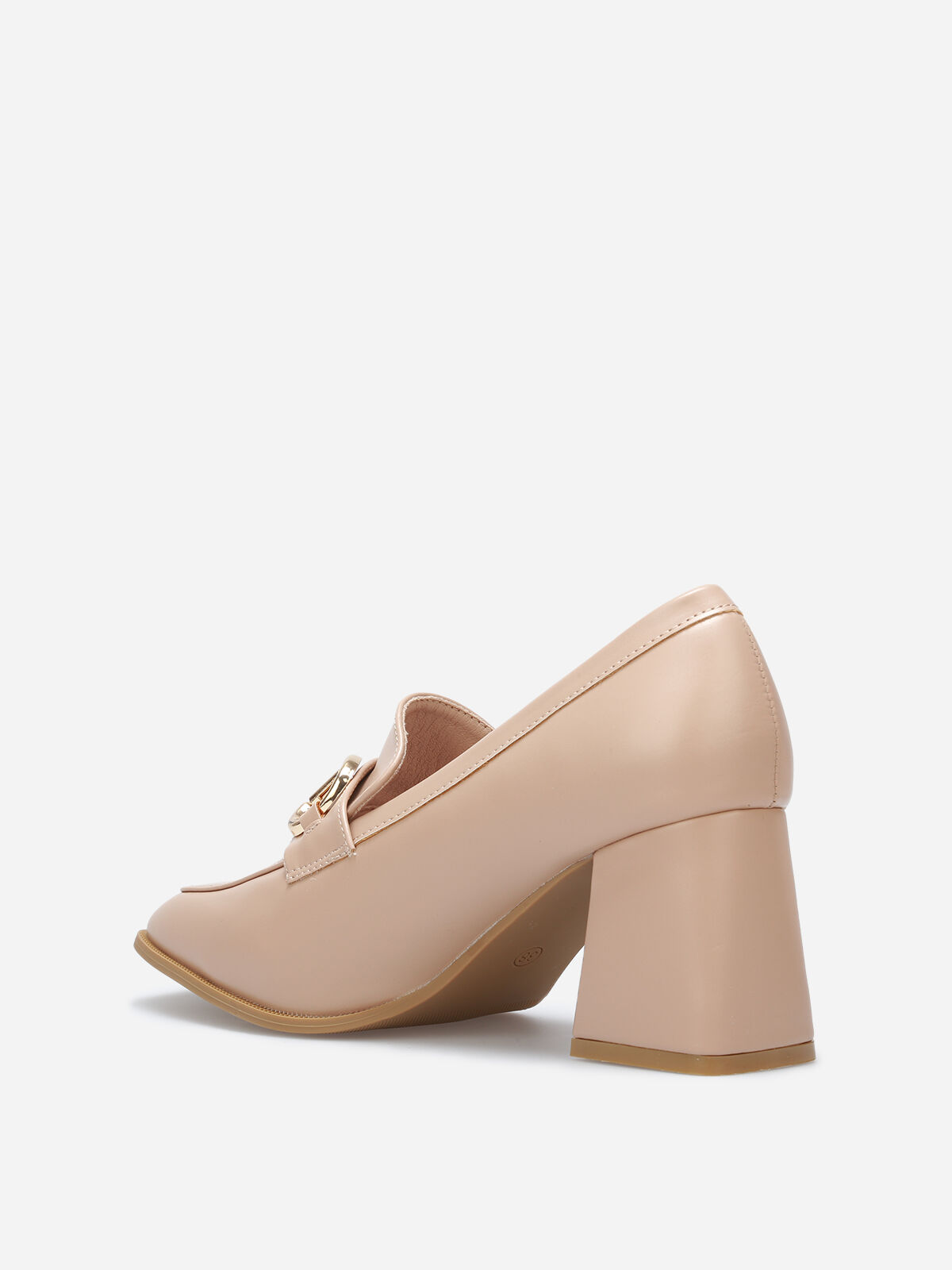 Mocassins à talon avec bout carré et mors doré- Taupe